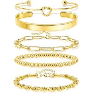 Gold Bracelets for Women Non-Tarnish 14K Gold Plated Stackable Jewelry